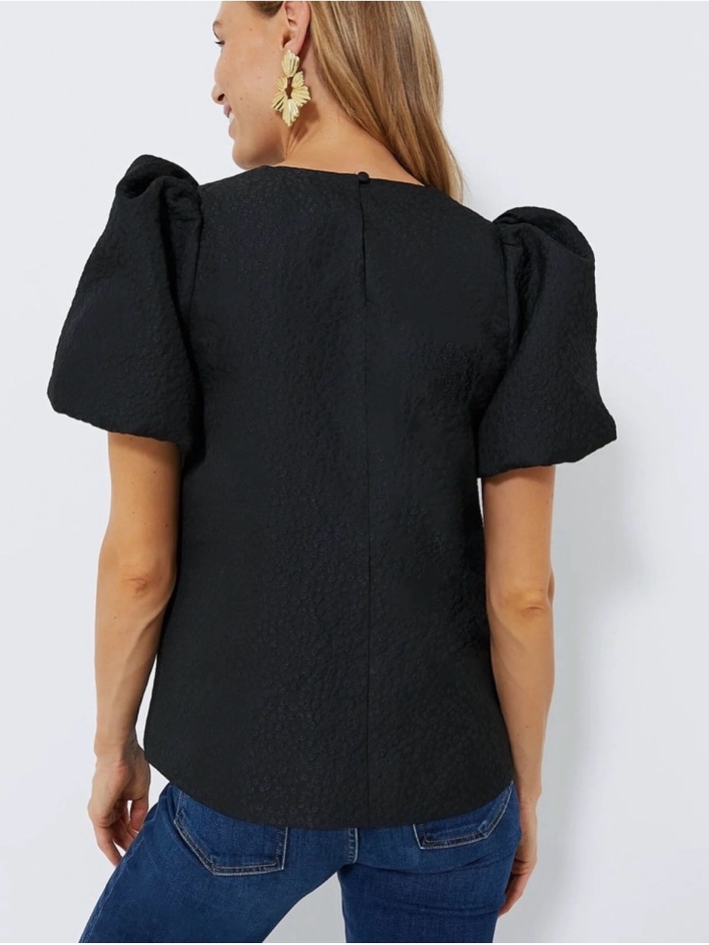 NWT Tuckernuck Pomander Place Lyla Jacquard Puff Sleeve Blouse Black Medium - Picture 3 of 12
